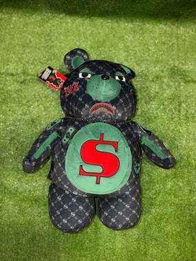 Sprayground Black & Green Bear Backpack with Red Dollar Logo